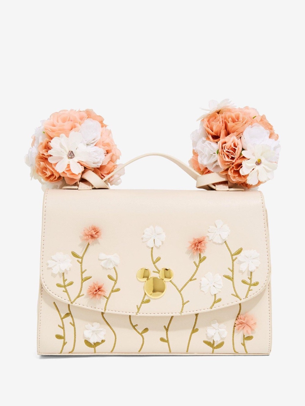 Disney Minnie Mouse Floral Embroidered Cream Crossbody Bag with Gold Accent